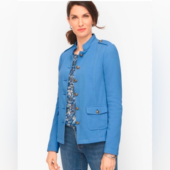Talbots Military Style Jacket Blue Gold Button Womens Size 18 Lined Cotton Blend - Picture 1 of 8